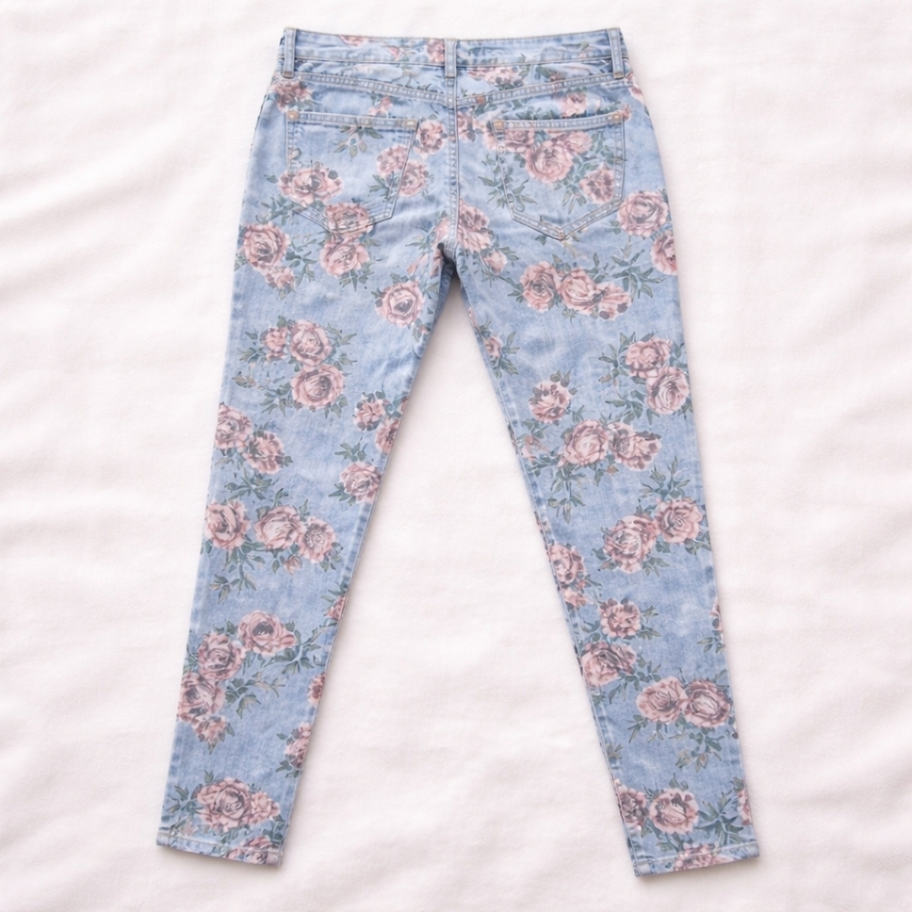 Vintage America Floral Skinny Jeans Rose Print Denim Women 10 Cottagecore Spring - Picture 4 of 11